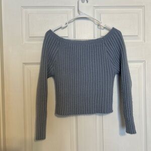 SHEIN Off-the-Shoulder Blue Ribbed Sweater